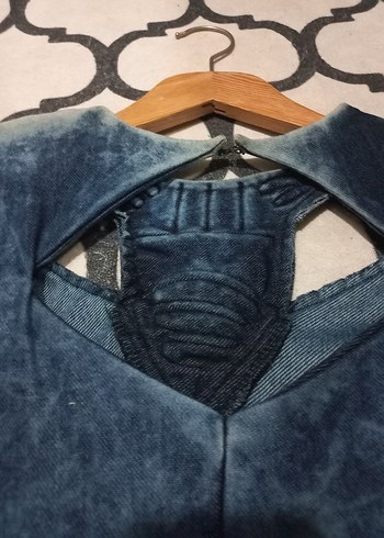 Uzun Kollu Lacivert Batik Denim Elbise - Görsel 4