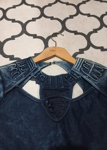 Uzun Kollu Lacivert Batik Denim Elbise - Görsel 3