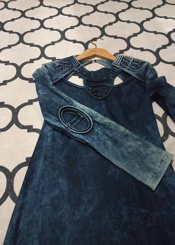 Uzun Kollu Lacivert Batik Denim Elbise - Görsel 2