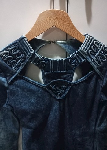 Uzun Kollu Lacivert Batik Denim Elbise - Görsel 6