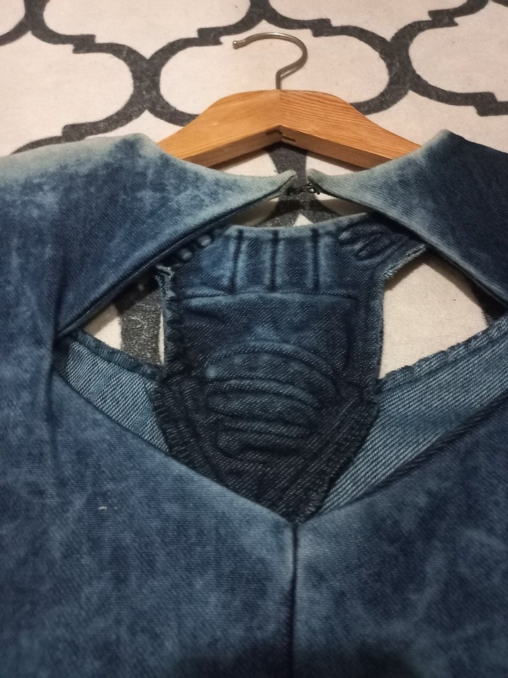 Uzun Kollu Lacivert Batik Denim Elbise - Görsel 4