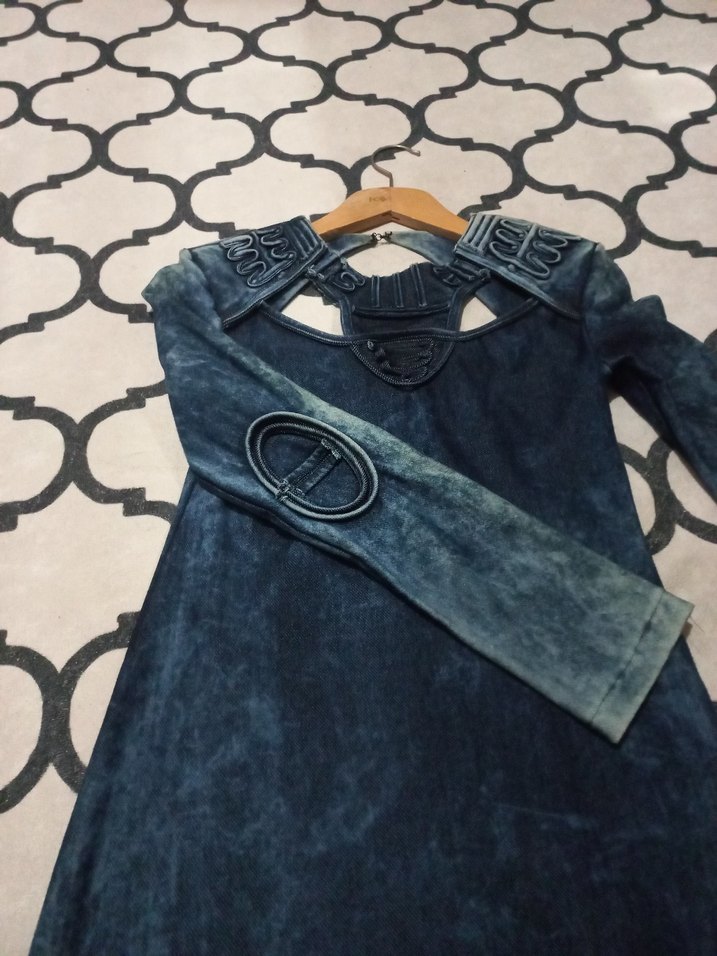 Uzun Kollu Lacivert Batik Denim Elbise - Görsel 2