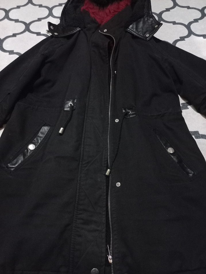 Kadın Siyah Kapüşonlu Uzun Goth Ceket - Görsel 2