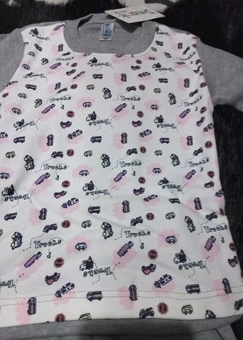 Kız Çocuk Gri Uzun Kollu Baskılı Pijama Takımı - Görsel 2