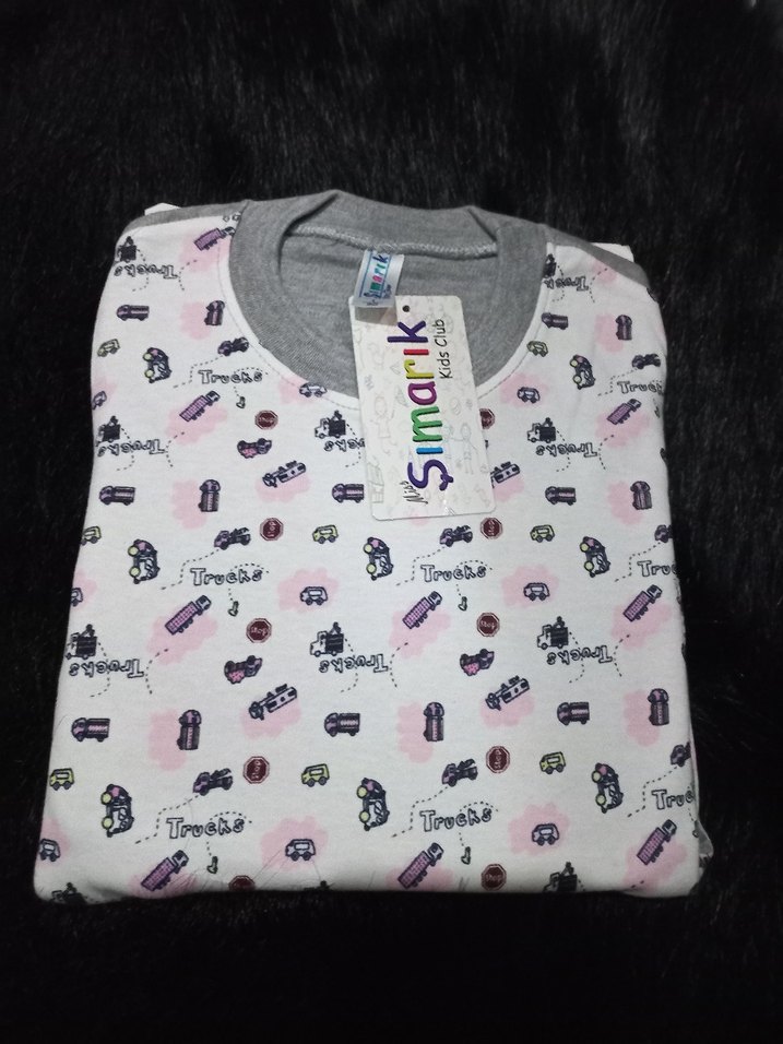 Kız Çocuk Gri Baskılı Uzun Kollu Pijama Takımı - Görsel 3