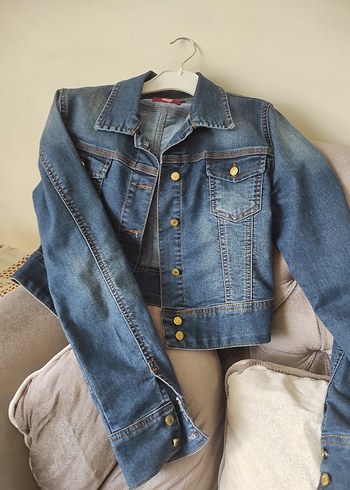 Diğer Düğmeli Mavi Denim Kadın Ceket