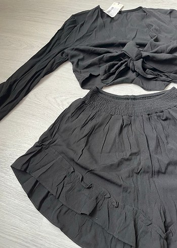 Siyah Mini Şort Fırfırlı Rahat Kesim - Görsel 5