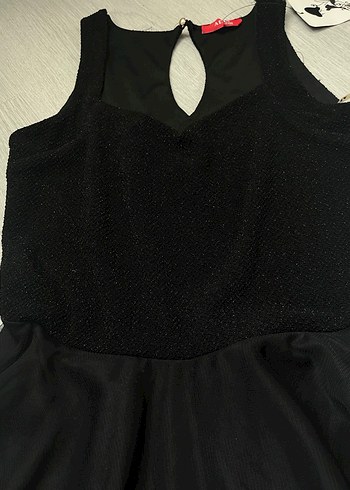 V Yaka Pilili Midi Siyah Simli Abiye Elbise - Görsel 3