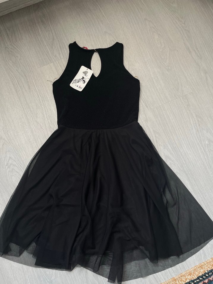 V Yaka Pilili Midi Siyah Simli Abiye Elbise - Görsel 4