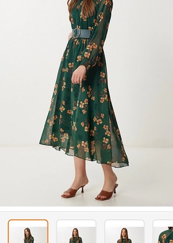 Kemerli, Çiçek Desenli Uzun Bohem Elbise - Görsel 4