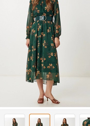 Kemerli, Çiçek Desenli Uzun Bohem Elbise - Görsel 3