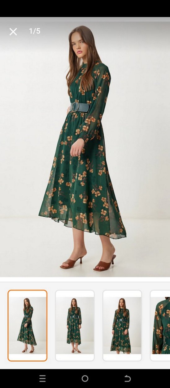 Kemerli, Çiçek Desenli Uzun Bohem Elbise - Görsel 4