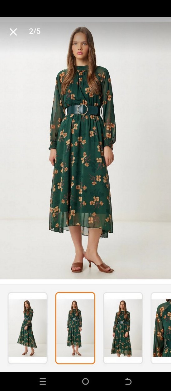 Kemerli, Çiçek Desenli Uzun Bohem Elbise - Görsel 3