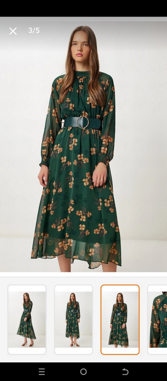 Kemerli, Çiçek Desenli Uzun Bohem Elbise - Görsel 2