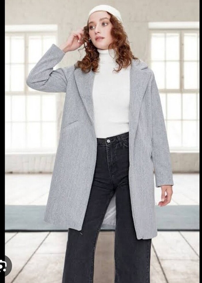 Siyah gri kadın kaban mont - Görsel 3