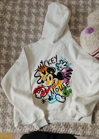 Lumberjack Beyaz Kapüşonlu Baskılı Kadın Sweatshirt Mickey Mouse Baskılı