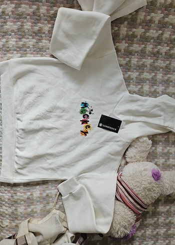 xs Beden beyaz Renk Beyaz Kapüşonlu Baskılı Kadın Sweatshirt Mickey Mouse Baskılı