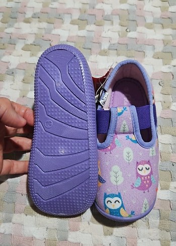 Mor Desenli Kız Çocuk Ev Terliği Velcro - Görsel 3