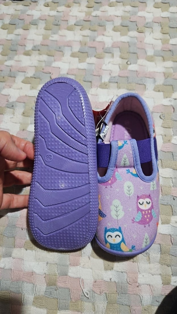 Mor Desenli Kız Çocuk Ev Terliği Velcro - Görsel 3