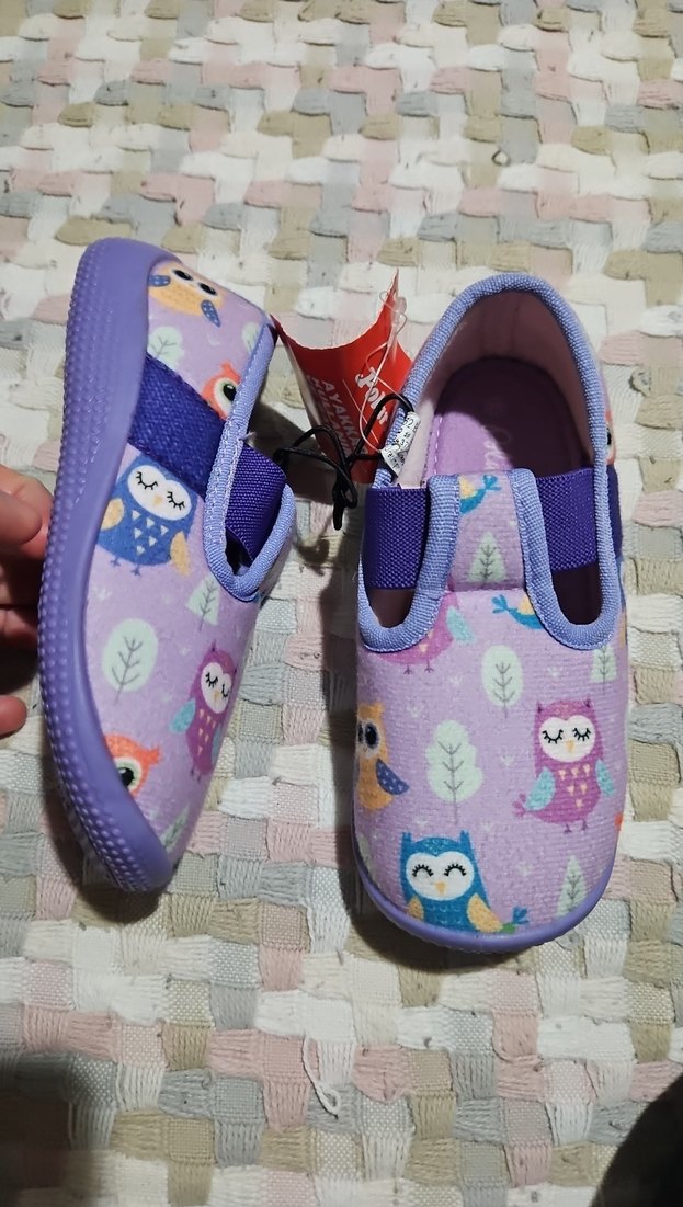 Mor Desenli Kız Çocuk Ev Terliği Velcro - Görsel 2