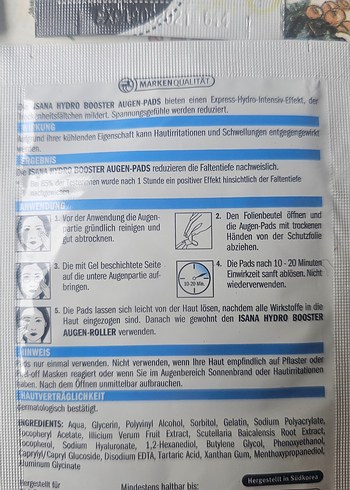  Beden ISANA Hidro Booster Göz ve Burun Maskeleri