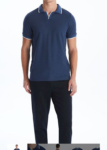 Erkek Lacivert Polo Yaka Kısa Kollu Tişört - Görsel 3