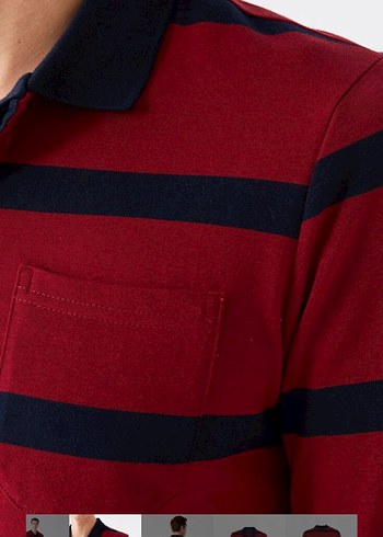 Bordo Çizgili Uzun Kollu Polo Tişört - Görsel 4