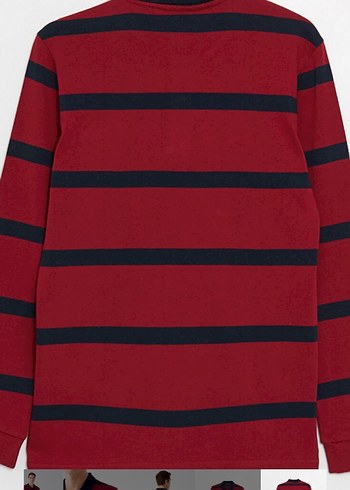Bordo Çizgili Uzun Kollu Polo Tişört - Görsel 7