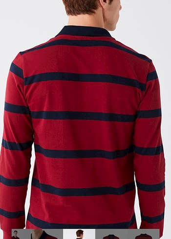 Bordo Çizgili Uzun Kollu Polo Tişört - Görsel 5