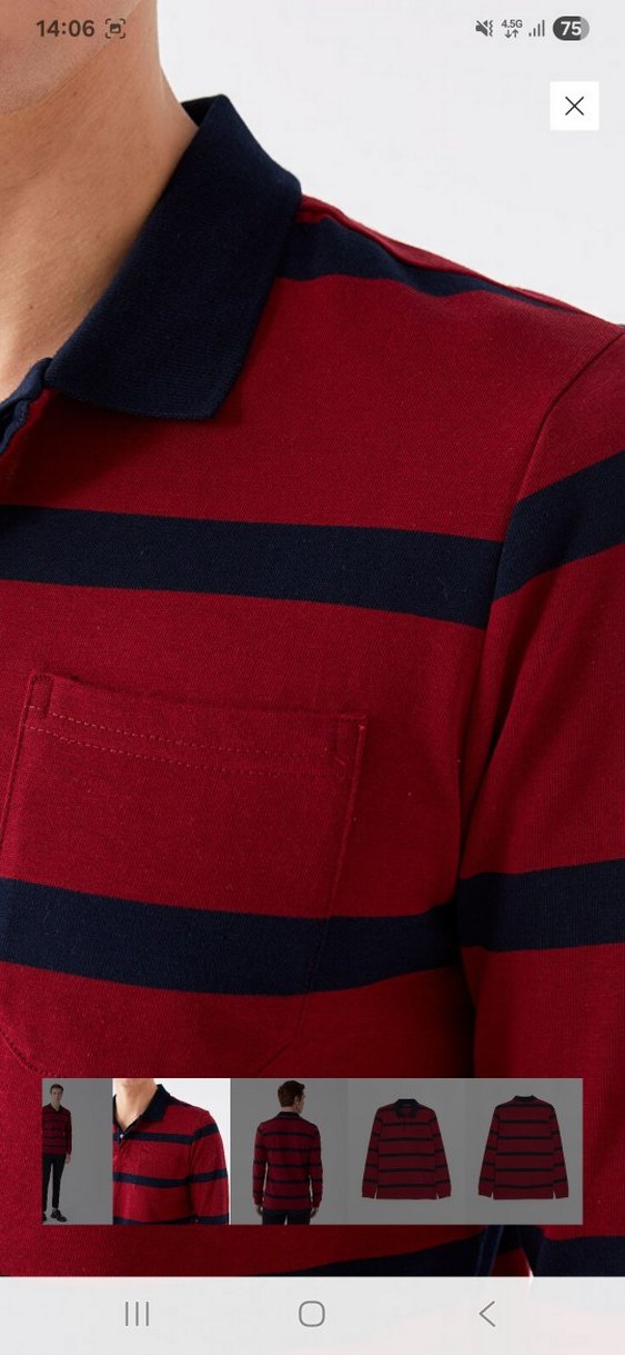 Bordo Çizgili Uzun Kollu Polo Tişört - Görsel 4