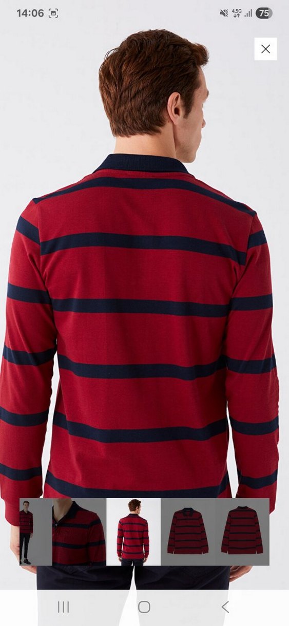 Bordo Çizgili Uzun Kollu Polo Tişört - Görsel 5