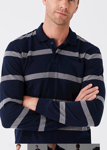 Çizgili Uzun Kollu Polo Tişört - Görsel 2