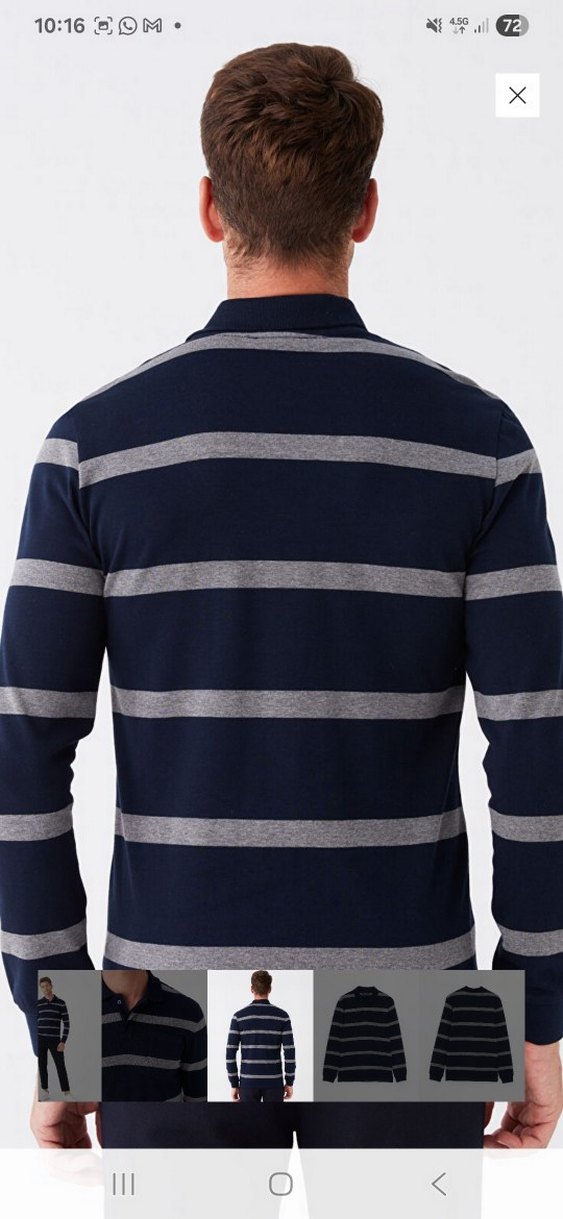 Çizgili Uzun Kollu Polo Tişört - Görsel 5