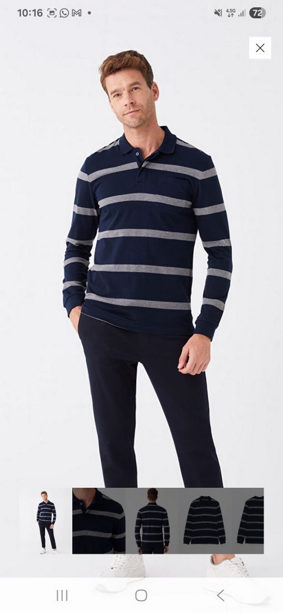 Çizgili Uzun Kollu Polo Tişört - Görsel 3