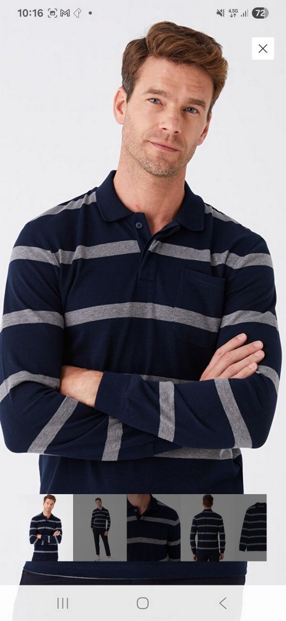 Çizgili Uzun Kollu Polo Tişört - Görsel 2