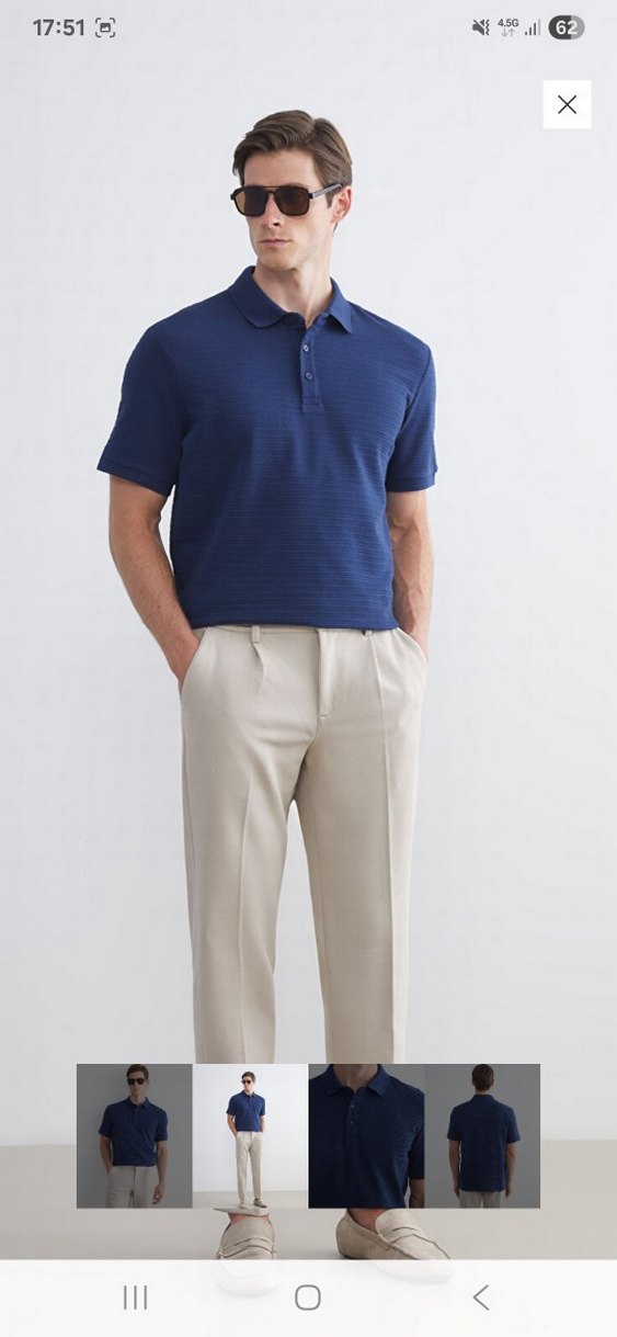 Erkek Lacivert Düğmeli Polo Tişört - Görsel 2