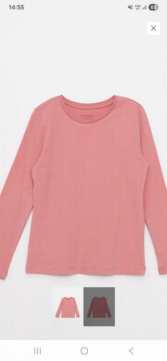 Kız Çocuk Pembe Uzun Kollu Basic Tişört - Görsel 2