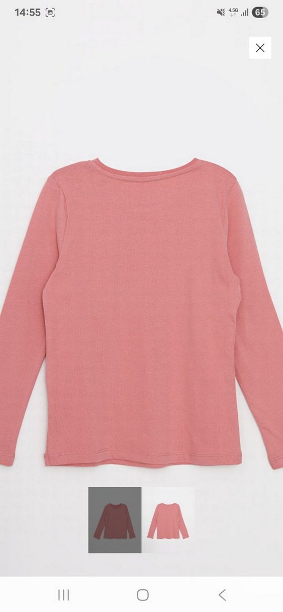 Kız Çocuk Pembe Uzun Kollu Basic Tişört - Görsel 3