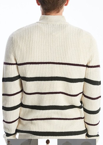 Erkek Gri Çizgili Örgü Yün Kazak - Görsel 4