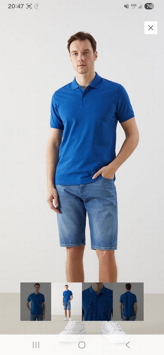 Erkek Parlak Mavi Polo Tişört - Görsel 2