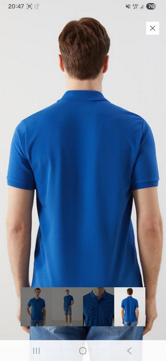 Erkek Parlak Mavi Polo Tişört - Görsel 4
