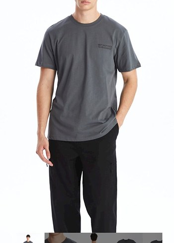 Gri Erkek Kısa Kollu Pamuklu Tişört - Görsel 2