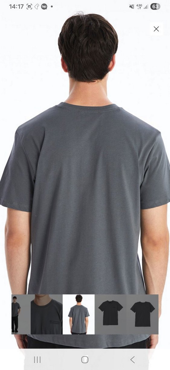 Gri Erkek Kısa Kollu Pamuklu Tişört - Görsel 4