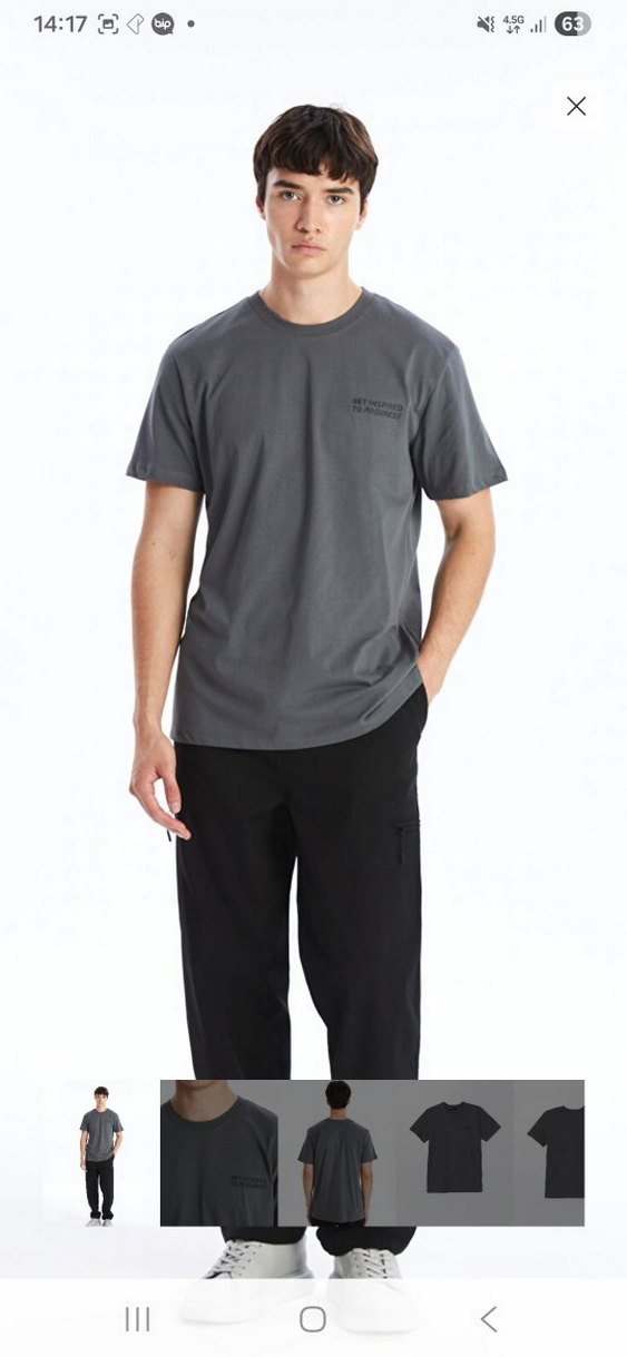 Gri Erkek Kısa Kollu Pamuklu Tişört - Görsel 2