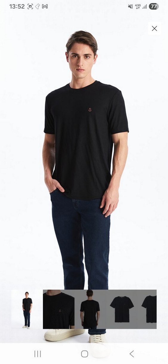 Erkek Siyah Pamuklu Slim Fit Tişört - Görsel 2