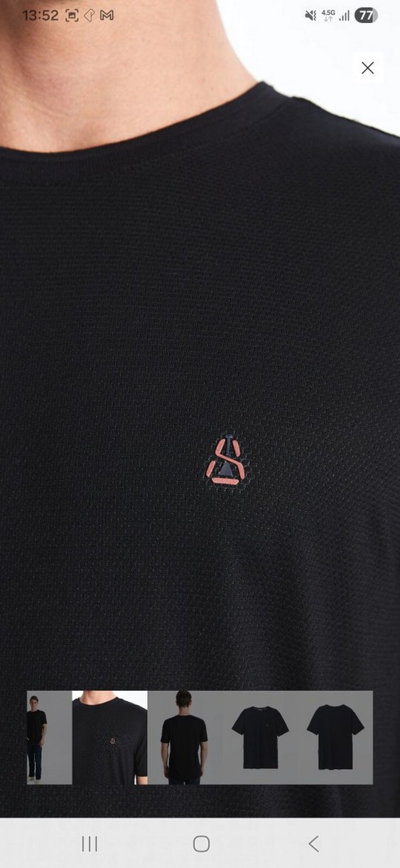 Erkek Siyah Pamuklu Slim Fit Tişört - Görsel 3