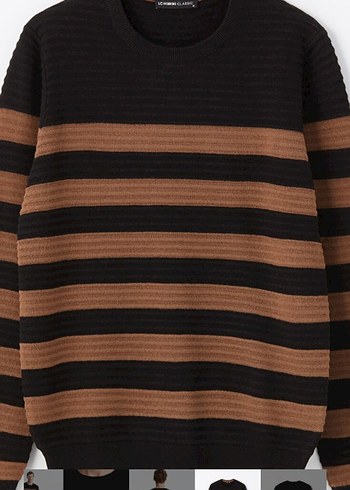 Erkek Kahverengi Çizgili Triko Kazak - Görsel 5