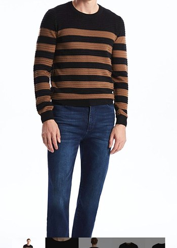 Erkek Kahverengi Çizgili Triko Kazak - Görsel 2