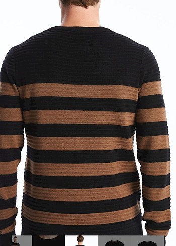 Erkek Kahverengi Çizgili Triko Kazak - Görsel 4