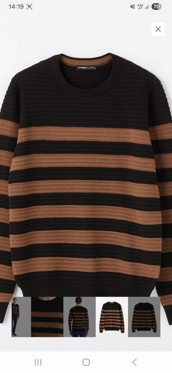 Erkek Kahverengi Çizgili Triko Kazak - Görsel 5